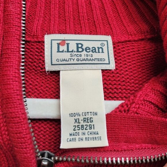 LL Bean Sweater Mens Size XL Double L Quarter Zip Red Knit 1/4 Zip Cotto… - Picture 2 of 10